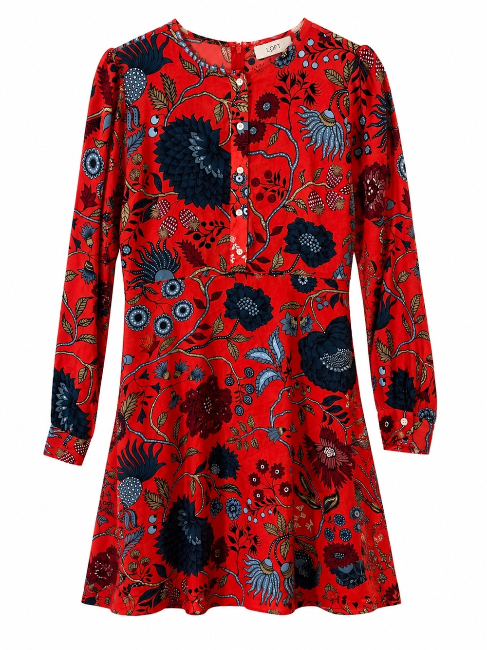 LOFT Floral Print Long Sleeve Fit & Flare Dress Size 2